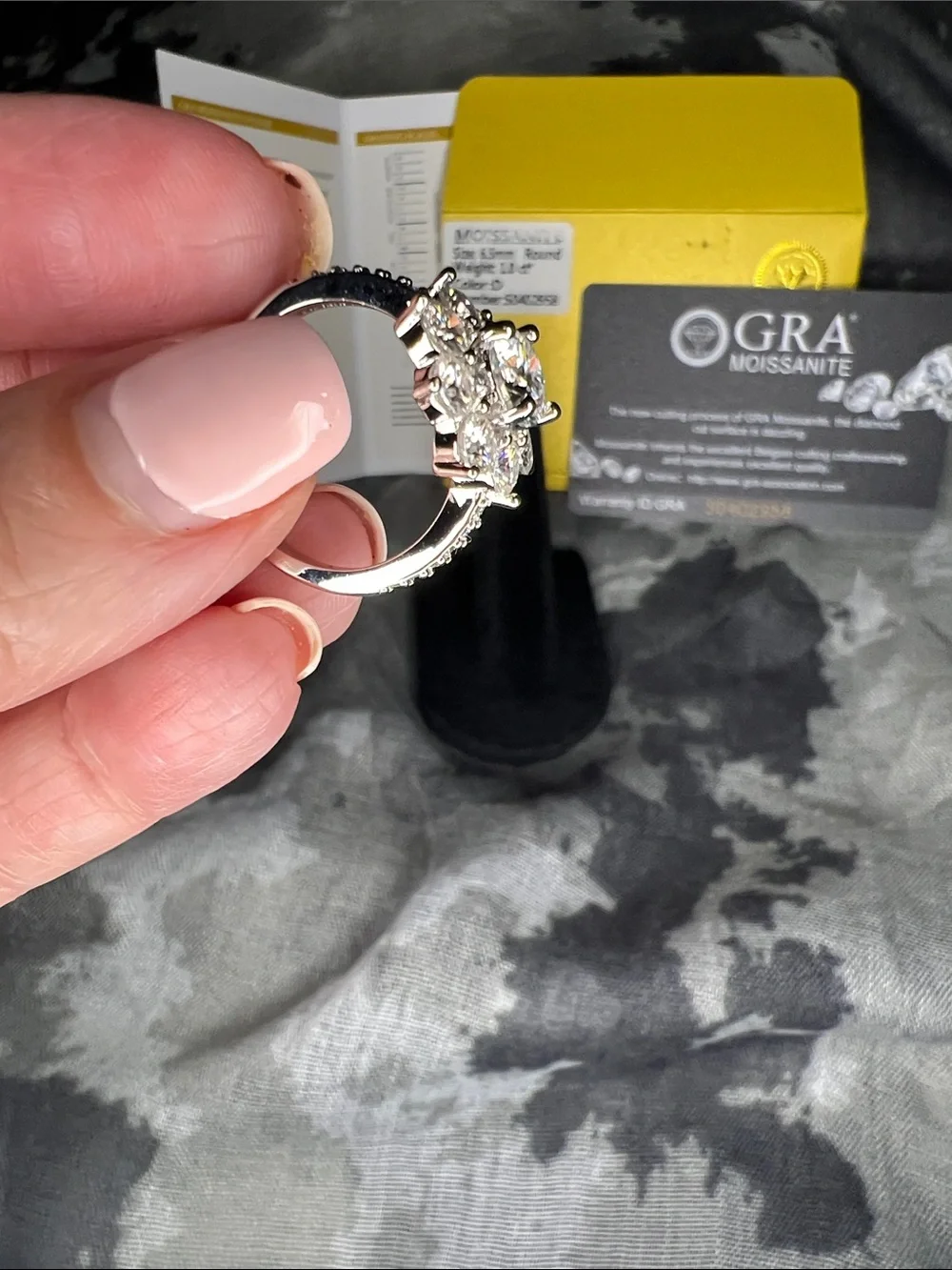 GRA Moissanite Floral Cluster Ring in Sterling Silver 925